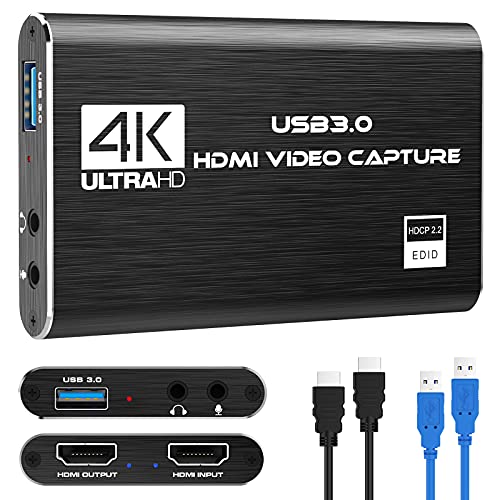 Microware 4K HDMI Game Capture Card, USB 3.0 Audio Video Capture Device with HDMI Loop-Out 1080P 60FPS Live Streaming Game Recorder Device for Windows