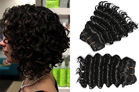 Deep Wave 2 Bundles Hair Extensions Curly Synthetic Hair Wefts Hair Weavings Natural Black Color Hair Weaves for Fashion Women by UQinZ (10”)