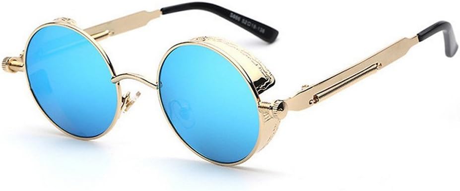 Jimmy Meng steam punk star round sunglasses for men and women retro personality double beam sunglasses Sunglasses (Gold-framed Yakin lens)