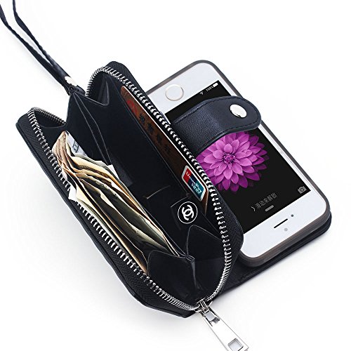 image for Urvoix iPhone SE Case, Woven Skin Leather Zipper Wallet Detachable/Sep