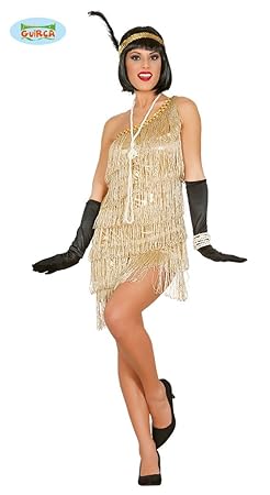 goldenes Charleston Kleid Karneval 20er Jahre Party Kostüm Fransen Damen Damenkostüm Mafia Gangsterbraut Flapper Gr. S - L, G