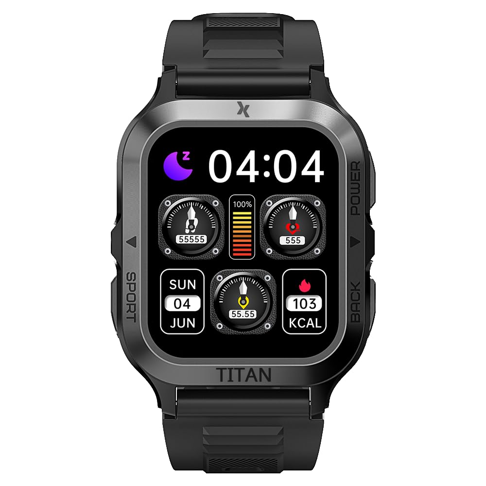 Maxcom FW67 TITAN Pro Military Grade Smart Watch for Men Toughened 1.85" Gorilla Glass, Sports & Fitness Tracker Voice Calls, Flashlight, IP69 Waterproof to 50M Works with Android iOS - Black