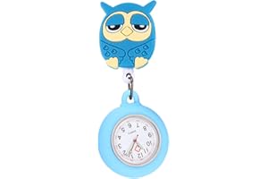 Hemobllo Clip-On Watch, Lovely Cartoon Owl Pocket Watch, Easy Pull Clasp Brooch Stretch Pocket Watch, Hanging Analog Quartz Watch for Doctor