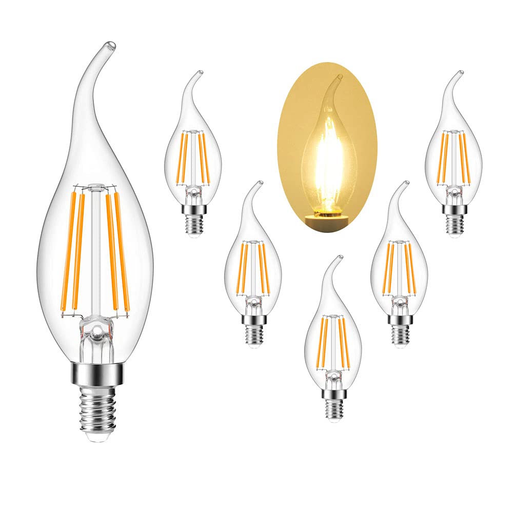 Ruihua E14 6W LED Filament Bulb Warm White 2700K(Equivalent 60W Halogen Bulb) Not Dimmable Small Vintage Energy Saving Lamp 600LM Edison Screw C35 Candle Bulbs,Pack of 5