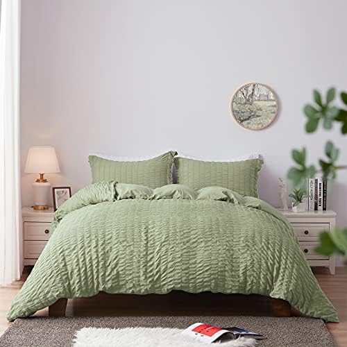 SunStyle Home Duvet Cover Set Queen 90 x 90'', 3 Pieces Seersucker