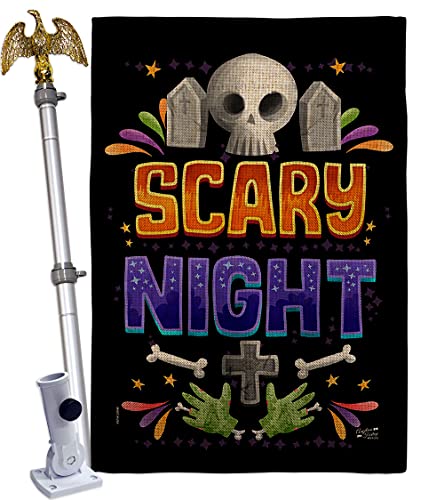 Scary Night Burlap House Flag - Eagle Set Fall Halloween Witch Trick or Treat S…