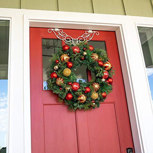 [30 Inch Artificial Christmas Wreath] - Christmas Classic Collection - Red and Gold Decoration - Pre Lit with 50 Warm Clear LED Mini Lights - Includes Remote Controlled Battery Pack with Timer - Thumbnail 2