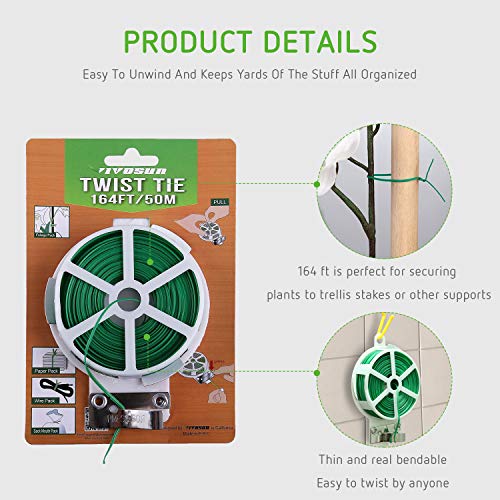 VIVOSUN 164 Feet Twist Tie Roll Spool Dispenser w/Cutter Secure Garden Plant Multi-Function Cable Snack Tie - Thumbnail 2