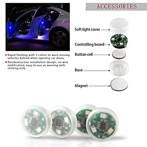 Botepon 4PCS Universal Wireless Car Door LED Warning Light, Waterproof LED Strobe Flicker for Anti rear-end Collision (Blue)