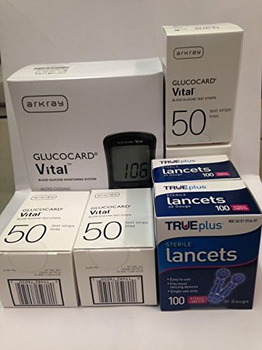 Arkray Glucocard Vital Blood Glucose Monitoring System + 200 Glucocard Blood Glucose Test Strips + 200 TRUEplus Lancets (30 Gauge)