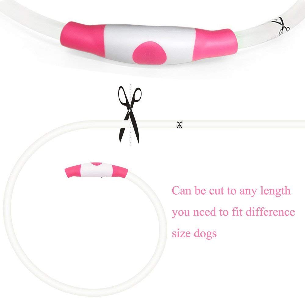 Illumifun Led Dog Collar, USB Rechargeable TPU Cuttable Light Up Collar Make Your Dogs Seen & Safe in the Dark (Candy Pink)