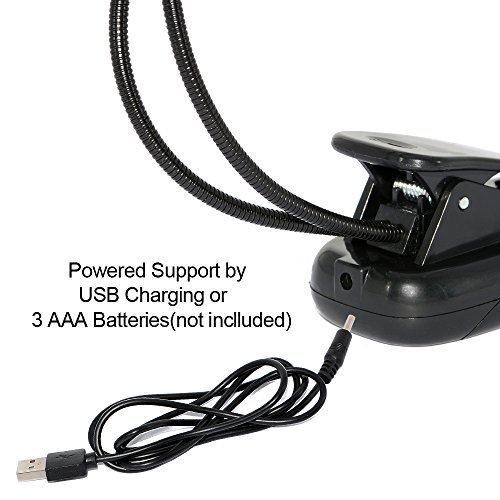 7TECH LED Book Reading Light 4 LED Battery USB Dual Use,Double Flexible Neck Black