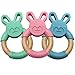LittleFoot Nation Organic & Natural Bunny Rabbit Baby Teether Ring, 100% BPA Free Pure Food Grade Silicone & Beech Wood, Teething Pain Relief Toy for Toddlers & Infants (Green)