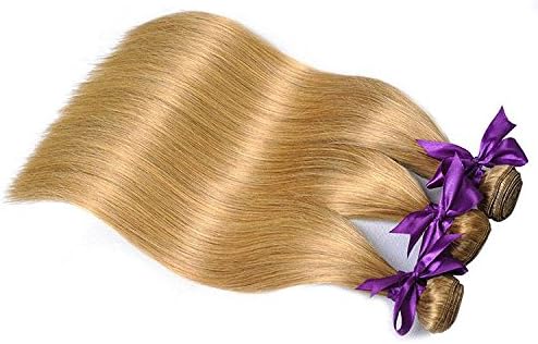 #27 Straight Human Hair Brazilian Hair 3 Bundles Pure #27 Blond Color Straight Hair Extensions Hair Weft Weave 100% Remy Human Hair Color 27 (16 18 20)