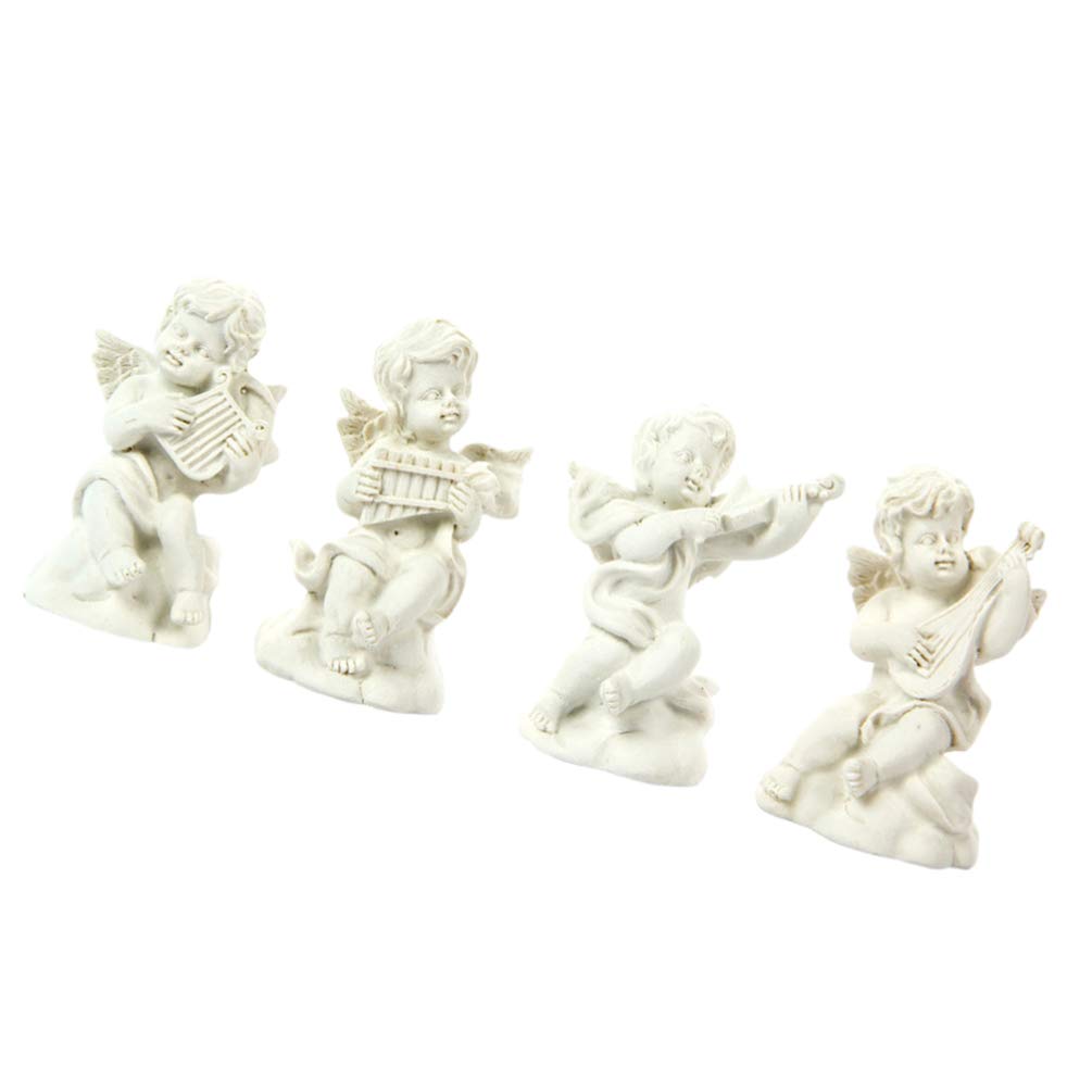 LIOOBO 4pcs Cherubs Figurine Miniature Resin Angel Figure Statue Ornament Wedding Birthday Party Desktop Decoration (White)