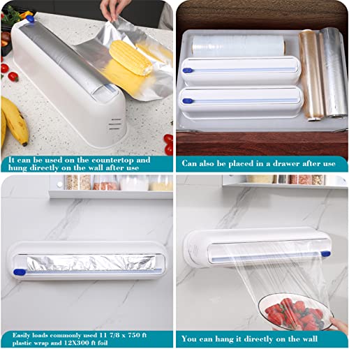 Levvohd Wall Mount Plastic Wrap Dispenser with Cutter, Large Compatible 12 X 750 Ft Cling Film