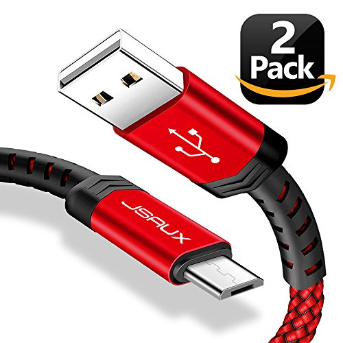 Micro USB Cable Android, JSAUX(2-Pack 6.6FT) Micro USB to USB A High Speed Charger Nylon Braided Cord for Samsung galaxy S6 S7 Edge J7 Note 5,LG,Kindle,Xbox,PS4,Camera,Smartphones and More(Red)