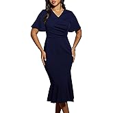 TITOMD Women's Ruched Mermaid Bodycon Midi Dress - Summer Modest Short Sleeve Elegant Wedding Guest Cocktail Dresses