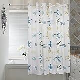 Beach Shower Curtain Hookless, PEVA Shower Curtain Liner Resistant Water- Repellent Bathroom Shower Curtain for Bathroom Hotel, 71''X71'' Starfish