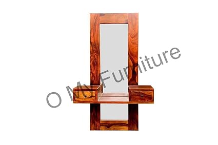O My Furniture Sheesham wood Wall Hanging 2 Drawers Mirror Dressing Table (Multi-Coloured)