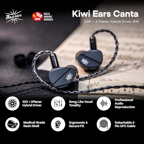 Linsoul Kiwi Ears Canta In-Ear Earphones, Hybrid 1DD+2Planar Earphones, Gaming Headphones, Wired HiFi Earphones, with Detachable IEM Cable for Audiophile Musician