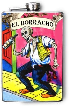 FD400 - El Borracho Decorated 8oz. Stainless Steel Flask