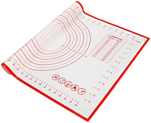 Non-slip Rolling Mats for Baking - Silicone Pastry Mat for Rolling Dough with Measurements 24’’ By 20’’, Counter Mat, Oven Liner, Fondant/Pie Crust Mat, Red