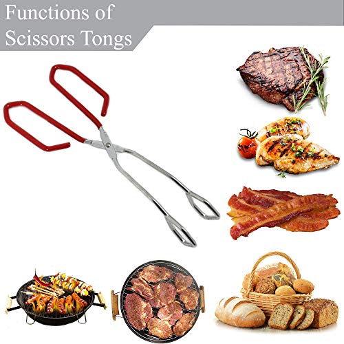 |Upgraded| 11’’ Premium Stainless Steel Scissor Tongs Extra Long With Red Silicone Handle by Okey Kitchen | Great Scissors Tongs For Kitchen, Food, Cooking, Baking & BBQ - Thumbnail 3