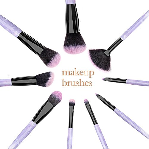 Ammiy Makeup Brushes Marble Texture Professional Makeup Brush Set Synthetic Foundation Kabuki Brushes for Blending Blush Eyeliner Face Powder Beauty Tool (9pcs, Purple, Resin Type Material Handle)