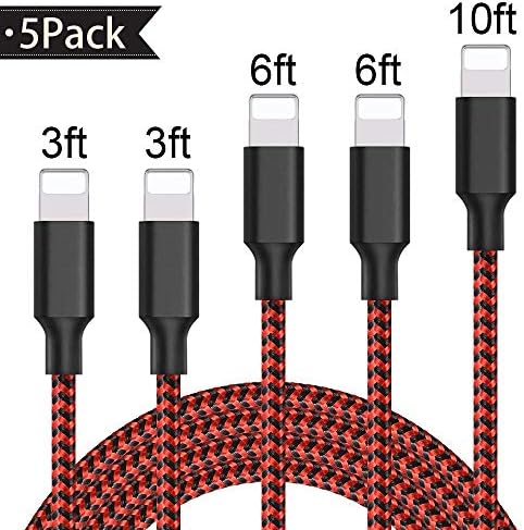 iPhone Charger, Iseason MFi Certified Lightning Cables 5Pack 2x3FT 2x6FT 10FT to USB Syncing Data and Nylon Braided Cord Charger for iPhone Xs/Max/XR/X/8/8Plus/7/7Plus/6S/6S Plus/SE/iPad and More