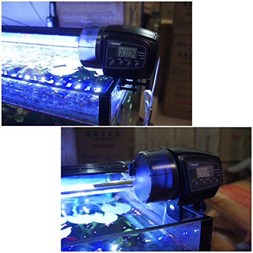 Petacc Automatic Fish Feeder Auto Aquarium Feeder Fish Food Dispenser with Electric Thermometer, Suitable for Aquarium, Fish Tank, Turtle Bowl and Reptile Tank