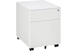 Vinsetto 2 Drawer Vertical File Cabinet, Steel Lockable Filing Cabinet with Wheels for A4, Letters, and Legal-Sized Files for