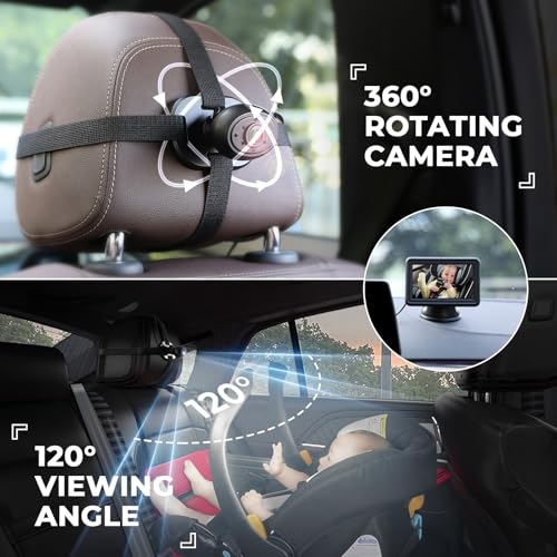 GEARCELL Baby Car Camera HD 1080P Baby Mirror with 4.3'' Display for Rear Seat, Backseat Monitors with Night Vision Function, Wide View Angle, Rear Facing Seat Safety Mirror Kit