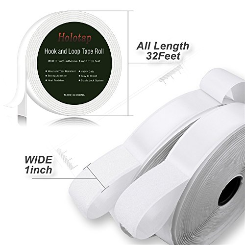 1 Inch x 32 Feet Self Adhesive Hook and Loop Strips by Holotap Fabric Fastener Interlocking Tape Sewing Compatible (White)