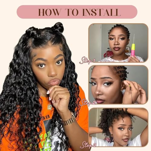 Feather Crochet Hair for Black Women, 100 Strands 140g Deep Wave Crochet Hair for Miracle Knots Hair Pre Separated Invisible Deep Curly Crochet Hair Natural Black (1B#, 18 Inch(100Strands))