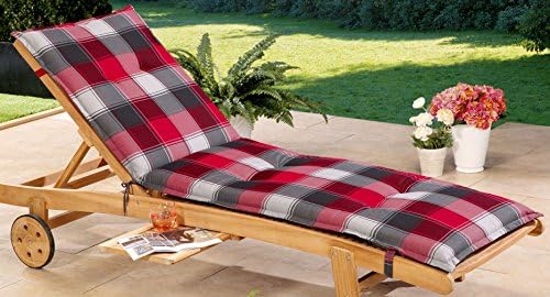 Schwar Textilien Black Fabric Lounger Reclining Garden Chair Sun Lounger Recliner Cushion Sun Lounger Cushion 8 cm thick Karomuster