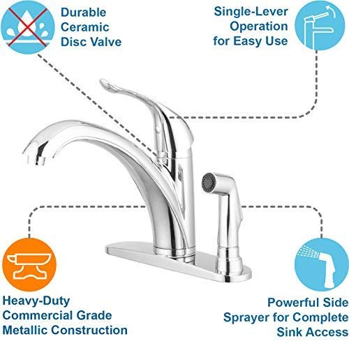 Medina Kitchen Faucet (Brushed Satin Nickel) by Pacific Bay - This Beautiful Upgrade Features a Single Lever, Arc Spout and a Side Sprayer