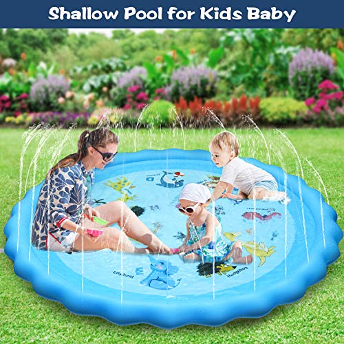Tesinll Splash Pad, Sprinkler for Kids, 68 Inches Wading Pool for Learning, Water-Filled Play Mat Sprinkler Pool, Inflatable Water Toys, Large Outdoor Swimming Pool for Babies, Toddlers