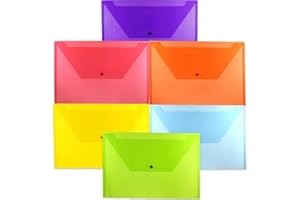 JAM PAPER Plastic Envelopes with Snap Closure - Legal Booklet - 9 3/4 x 14 1/2 - Assorted Colors - 6/Pack