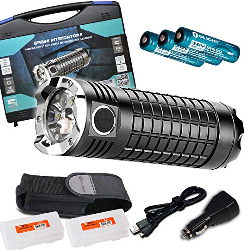 Olight SRMini SR Mini Intimidator II 3200 Lumens Rechargeable Flashlight Kit, Three 3400mAH Batteries, Holster and Two Lumentac Battery Organizer