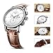 BUREI Mens Women Chronograph Quartz Watches with Analog Dial Stainless Steel Case Calfskin Leather (White)