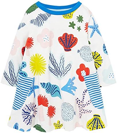 Jobakids Girls Cotton Long Sleeve Dress Casual Cute Print Dress