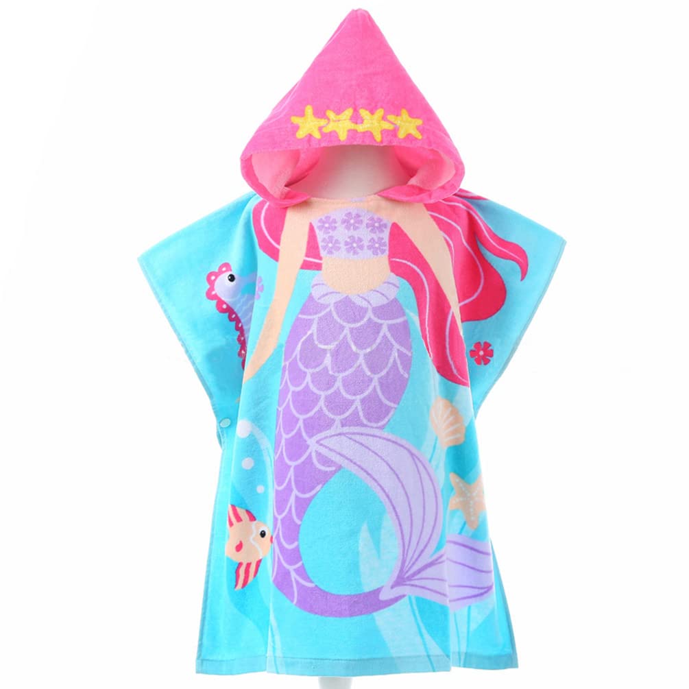ele ELEOPTION Childrens Beach Poncho Towel, Kids Swimming Bath Towel Hooded Beach Towel Microfiber 100% Cotton Wetsuit Changing Towel Light Weight, for Girls Boys 1-6 Years old (Beautiful Mermaid)