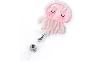 LEBEIGHT Pink Jellyfish Badge Reel Retractable for Nurse, Doctor, Medical Worker & Nursing Student | Cute Pediatric Nurse ID Name Badge Holder with Alligator Clip & 24” Durable Nylon Retractable Cord | Acrylic