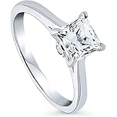 BERRICLE Sterling Silver Solitaire Wedding Engagement Promise Rings for Her, 1.2 Carat Princess Cut Cubic Zirconia CZ Ring