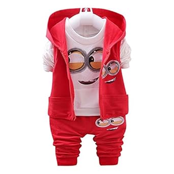 Baby Girl Boy Clothing Set Minion Cartoon Print Jacket Tshirt Pant