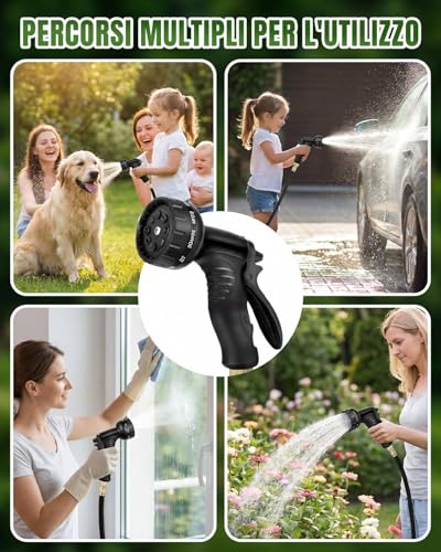 Tubo Acqua Giardino Estensibile 45 Metri, Canna Acqua Giardino con Pistola 10 Modalità, Connettori in Ottone 1/2"-3/4", 4 Strati di Lattice Antifuga, Tubo da Giardino
