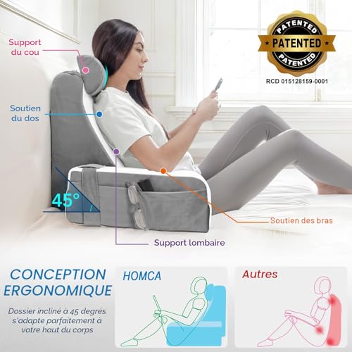 HOMCA Reading Pillow for Bed – Back Support Cushion with Cervical Pillow and Removable Armrests, Reading Pillow for Relaxing, Watching TV or Reading (36 x 40 x 48 cm)