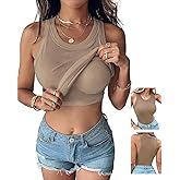 CHICME Women Built-in Bra Tank Tops Sleeveless Casual Shirts Racerback Ribbed Fitted Tank Tops