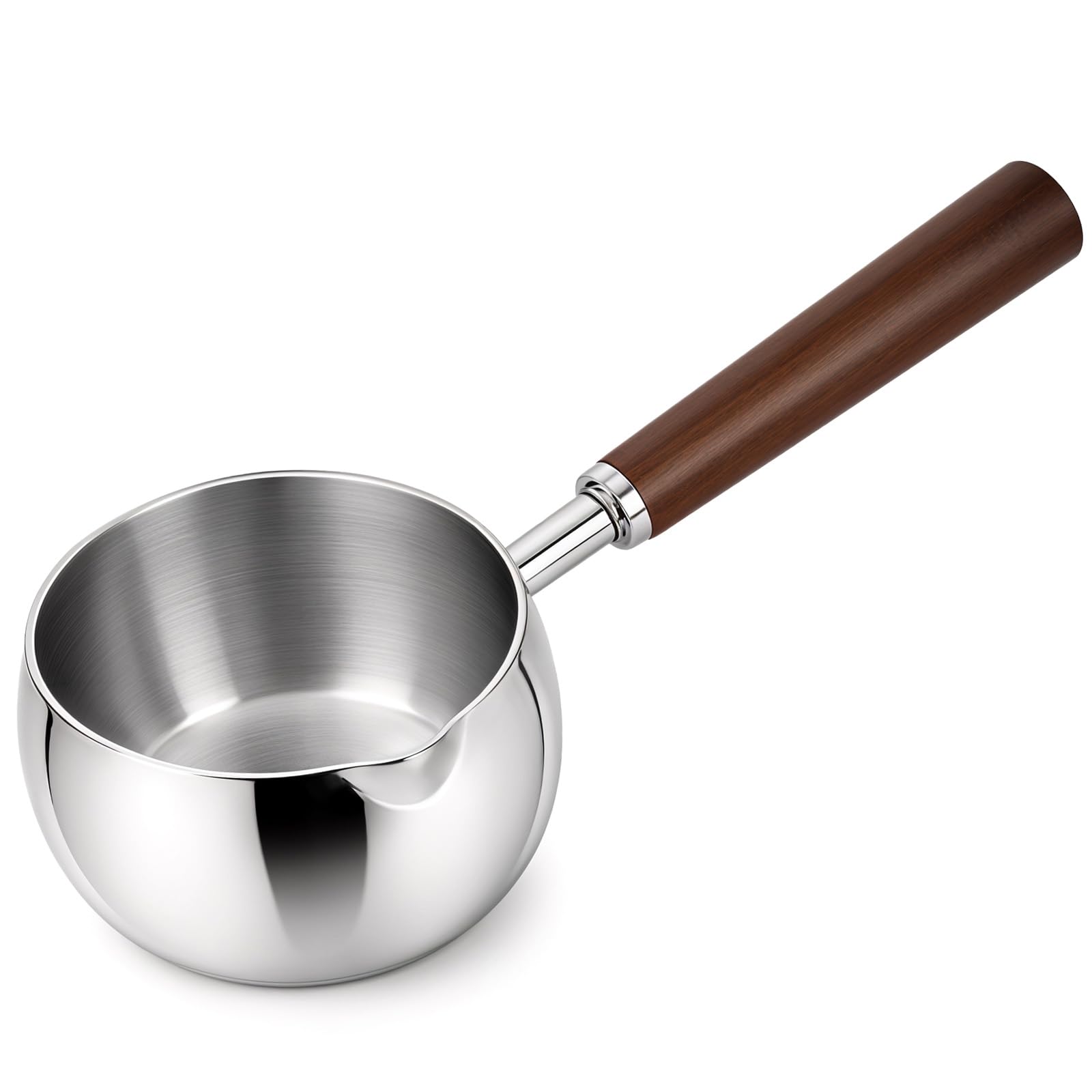 Photo 1 of 17oz Stainless Steel Sauce Pot with Heat Resistant Wooden Handle, Butter Warmer Milk and Coffee Warmer, Chocolate Melting Pot, Mini Sauce Pan for Coffee